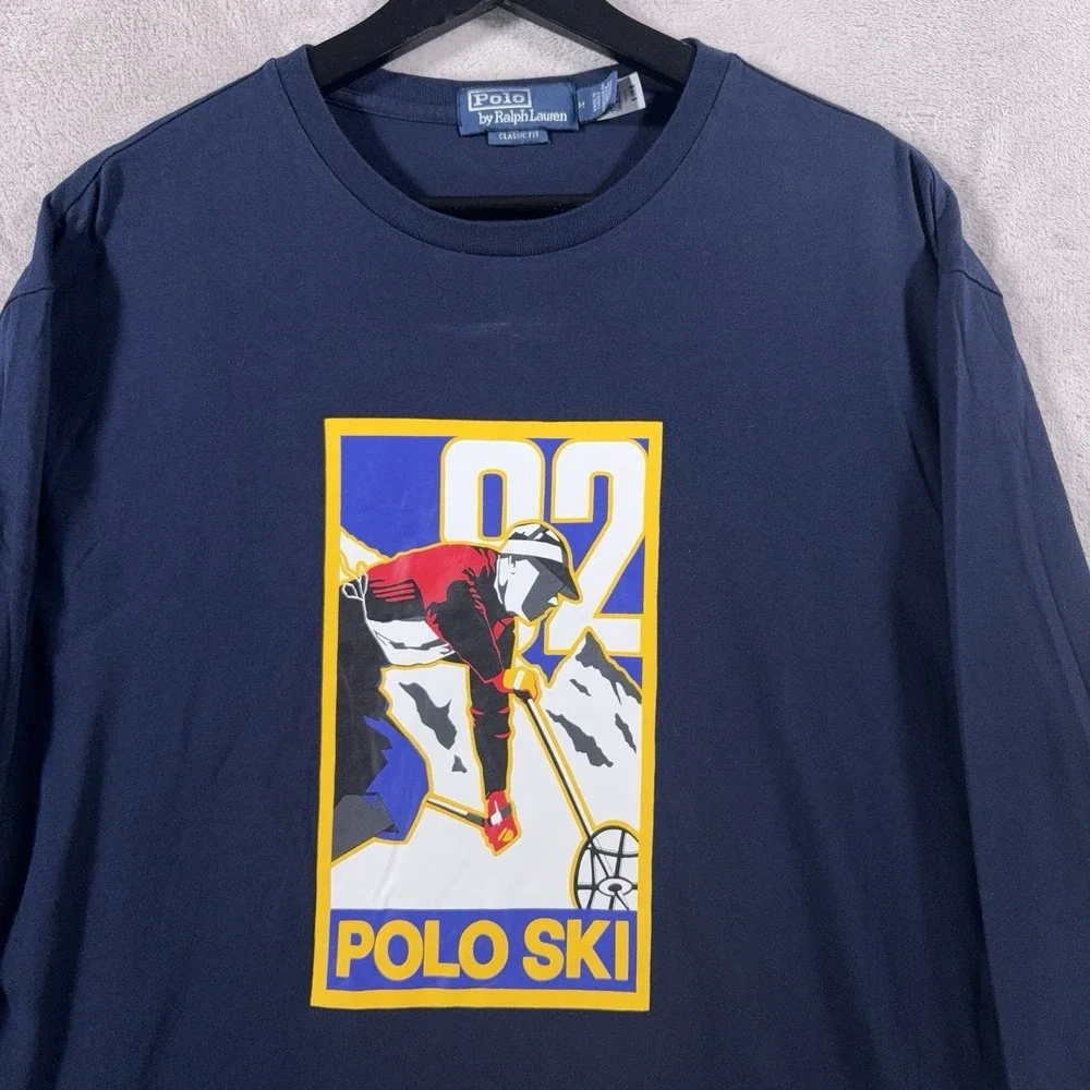 Polo Ralph Lauren Polo Ski Long Sleeve T Shirt Mens Medium Blue Graphic